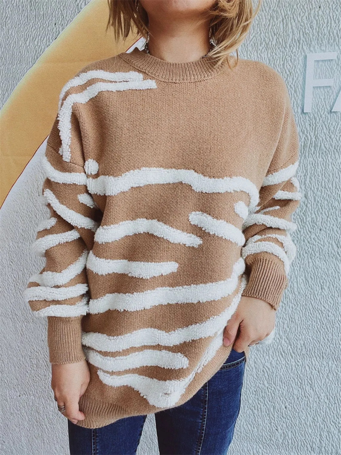 Contrast Round Neck Long Sleeve Sweater sold by Charming Charlie