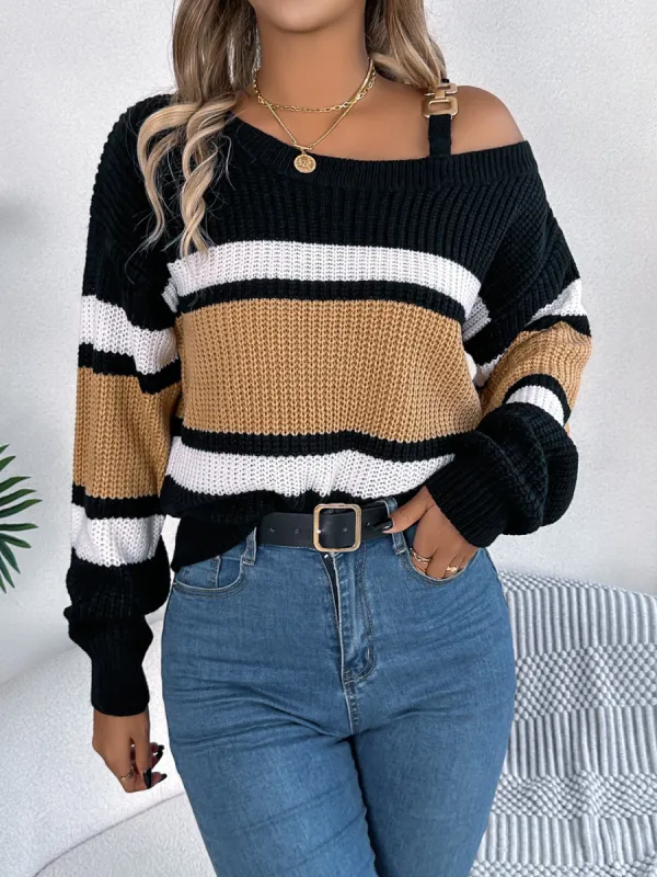 Color Block Asymmetrical Neck Long Sleeve Sweater sold by Charming Charlie