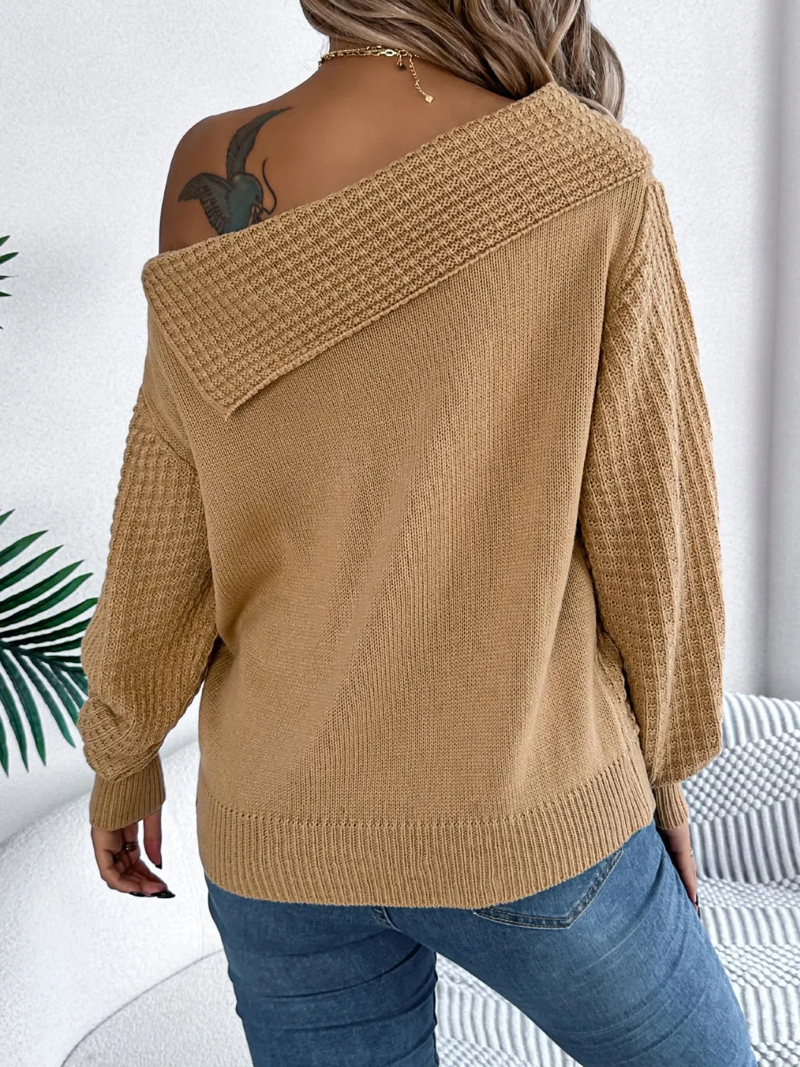 Cable-Knit One Shoulder Long Sleeve Sweater sold by Charming Charlie product image thumbnail 2