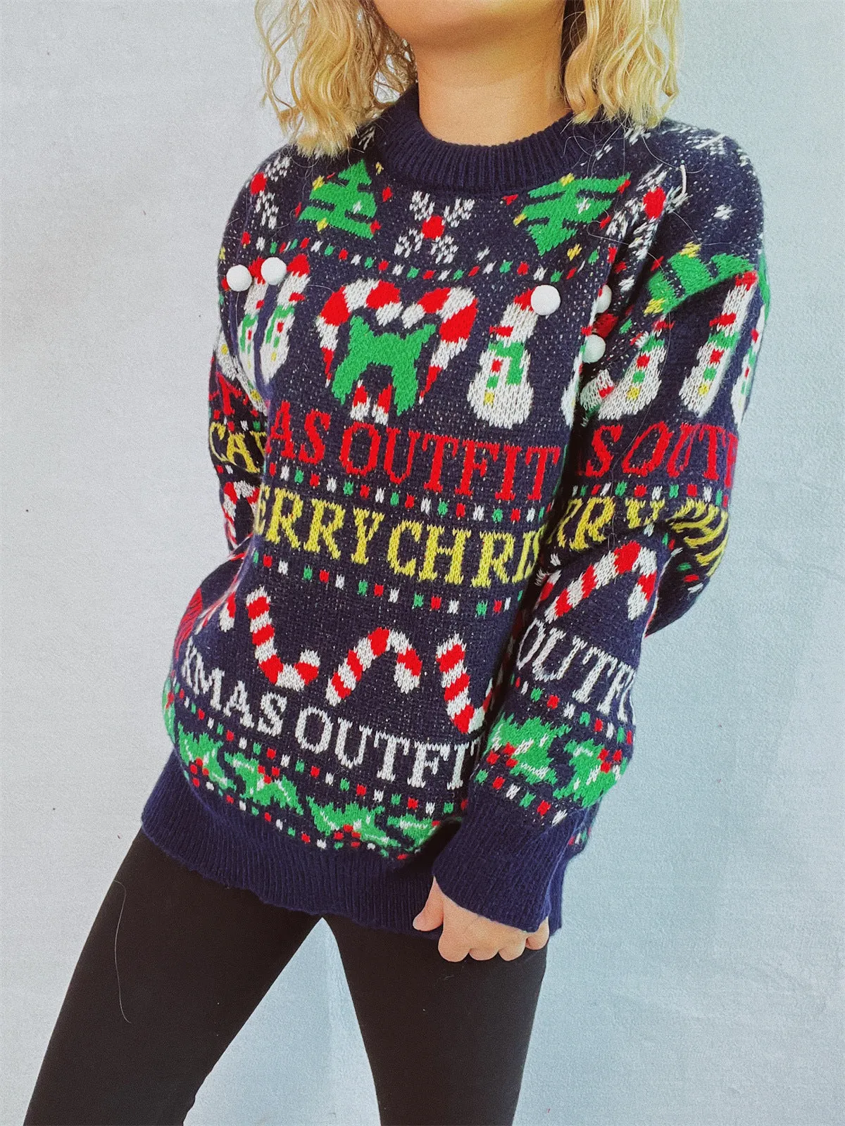 Christmas Pattern Round Neck Long Sleeve Sweater sold by Charming Charlie product image thumbnail 3