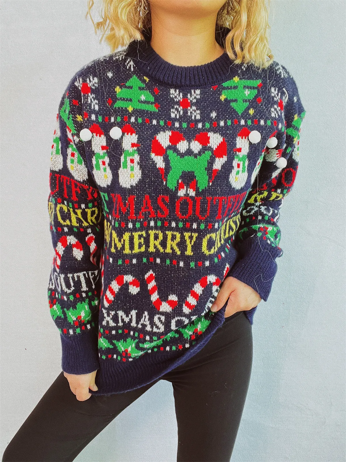 Christmas Pattern Round Neck Long Sleeve Sweater sold by Charming Charlie product image thumbnail 4