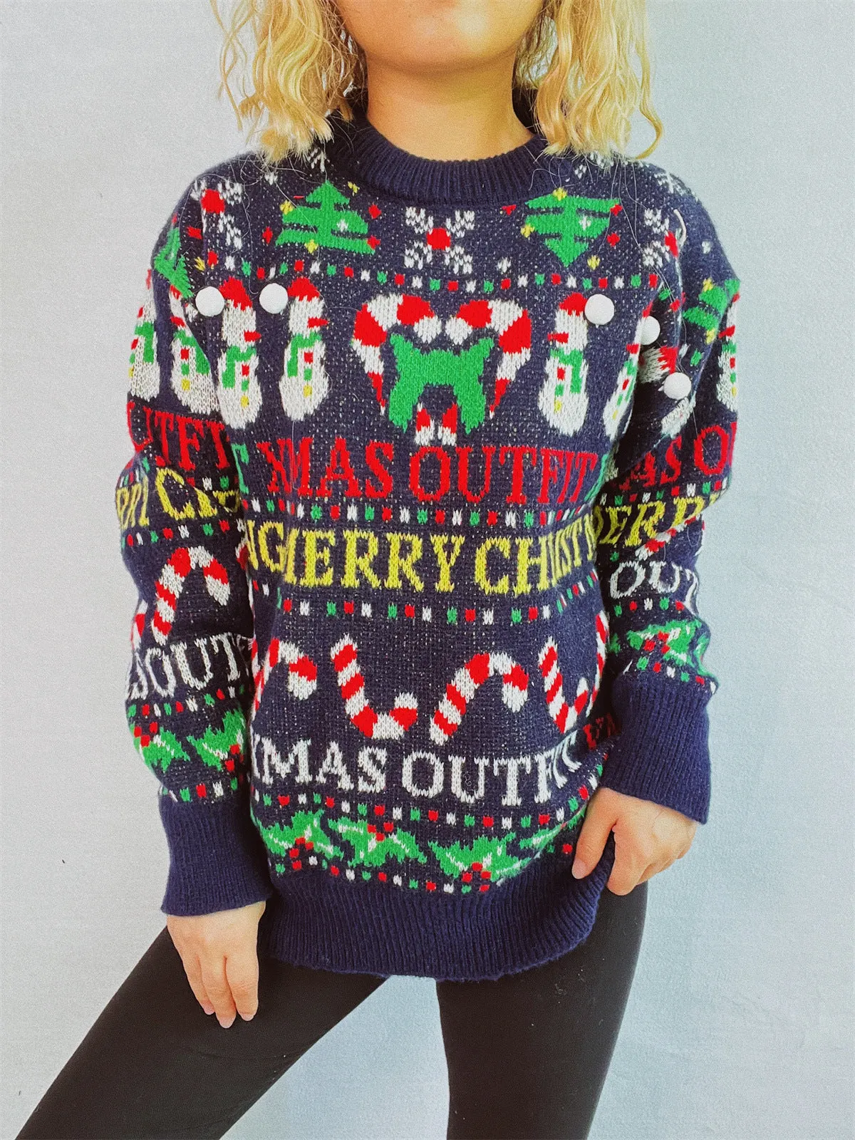 Christmas Pattern Round Neck Long Sleeve Sweater sold by Charming Charlie