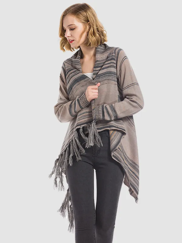 Angel Wings Tassel Striped Open Front Long Sleeve Cardigan sold by Charming Charlie