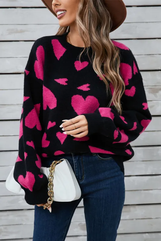 Angel Wings Heart Contrast Round Neck Long Sleeve Sweater sold by Charming Charlie
