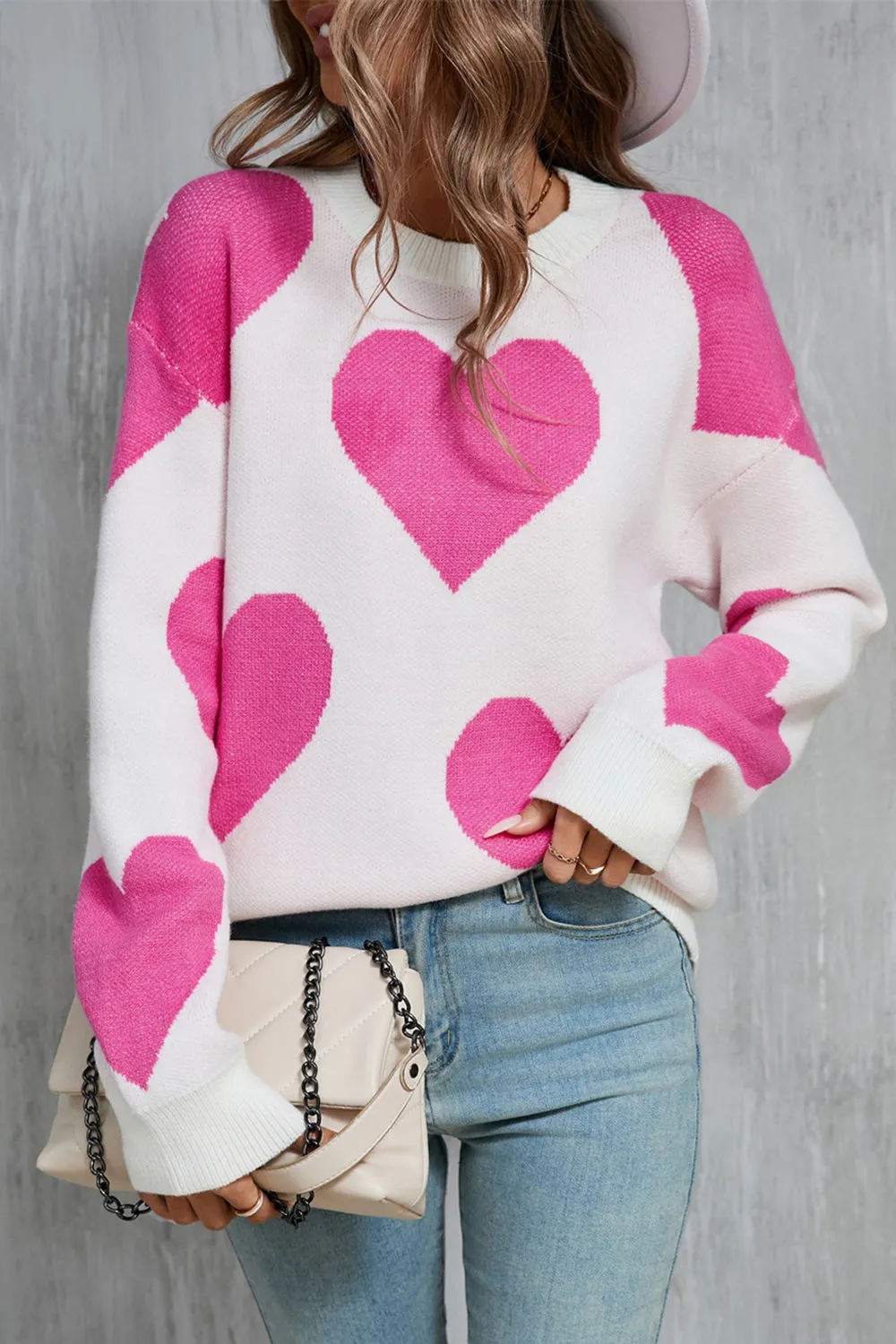 Angel Wings Contrast Heart Dropped Shoulder Long Sleeve Sweater sold by Charming Charlie