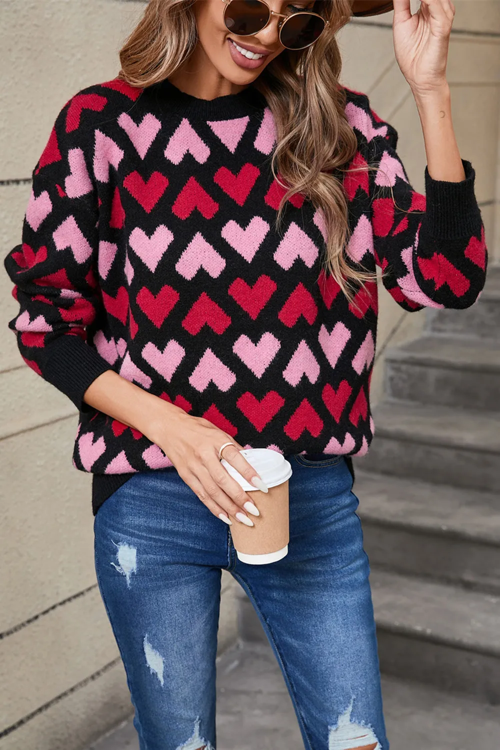 Angel Wings Contrast Heart Round Neck Sweater sold by Charming Charlie