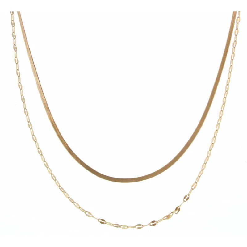 16", 18" 2 Layer Dainty Gold Snake and Pressed Oval Link Chain Necklace sold by Charming Charlie