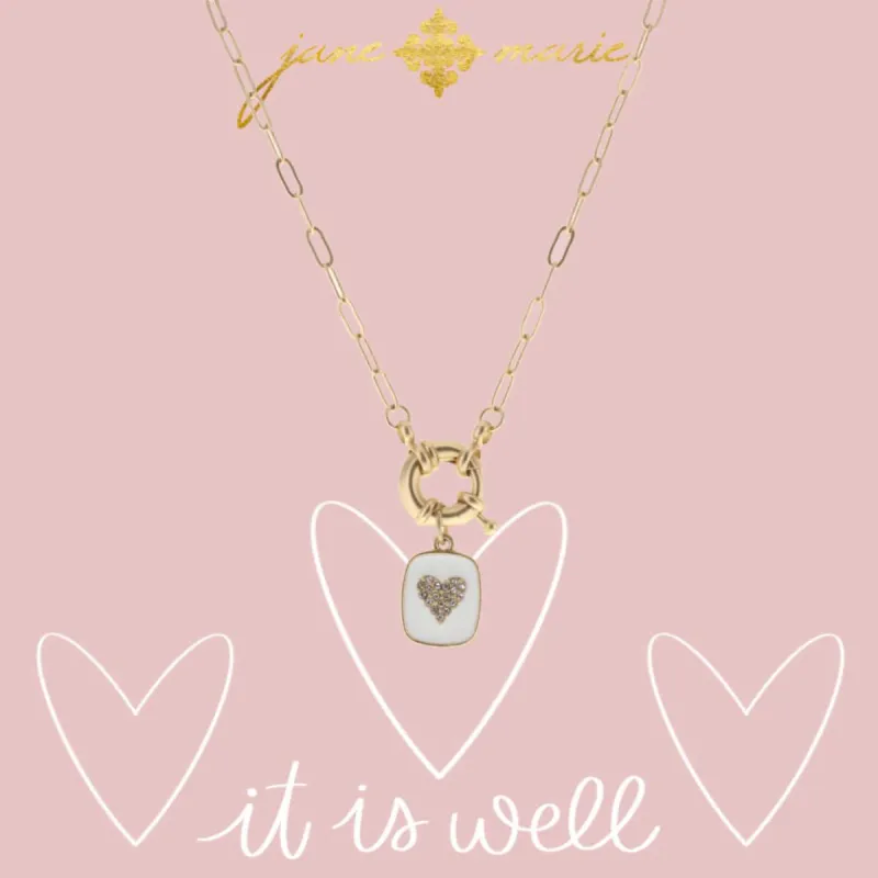 16" Gold Chain Link White Epoxy Square with Heart Charm Necklace, 3" Ext. sold by Charming Charlie