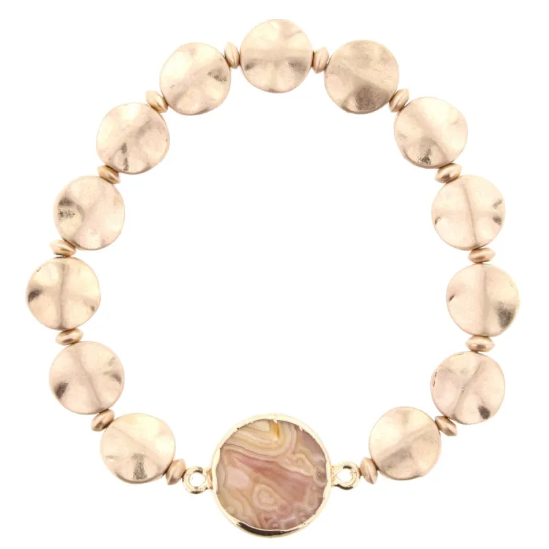 Ocean Jasper Circle, Gold Beaded Stretch Bracelet sold by Charming Charlie