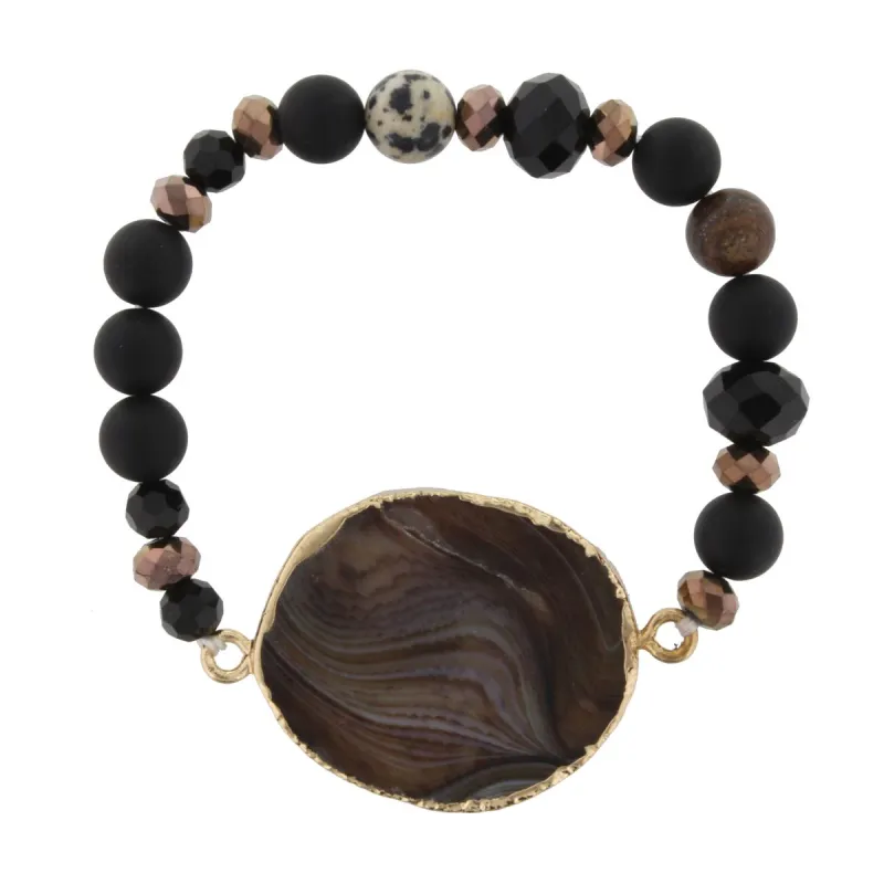 Jet, Picture Jasper, Dalmation Beaded Stretch Bracelet with Brown Agate sold by Charming Charlie