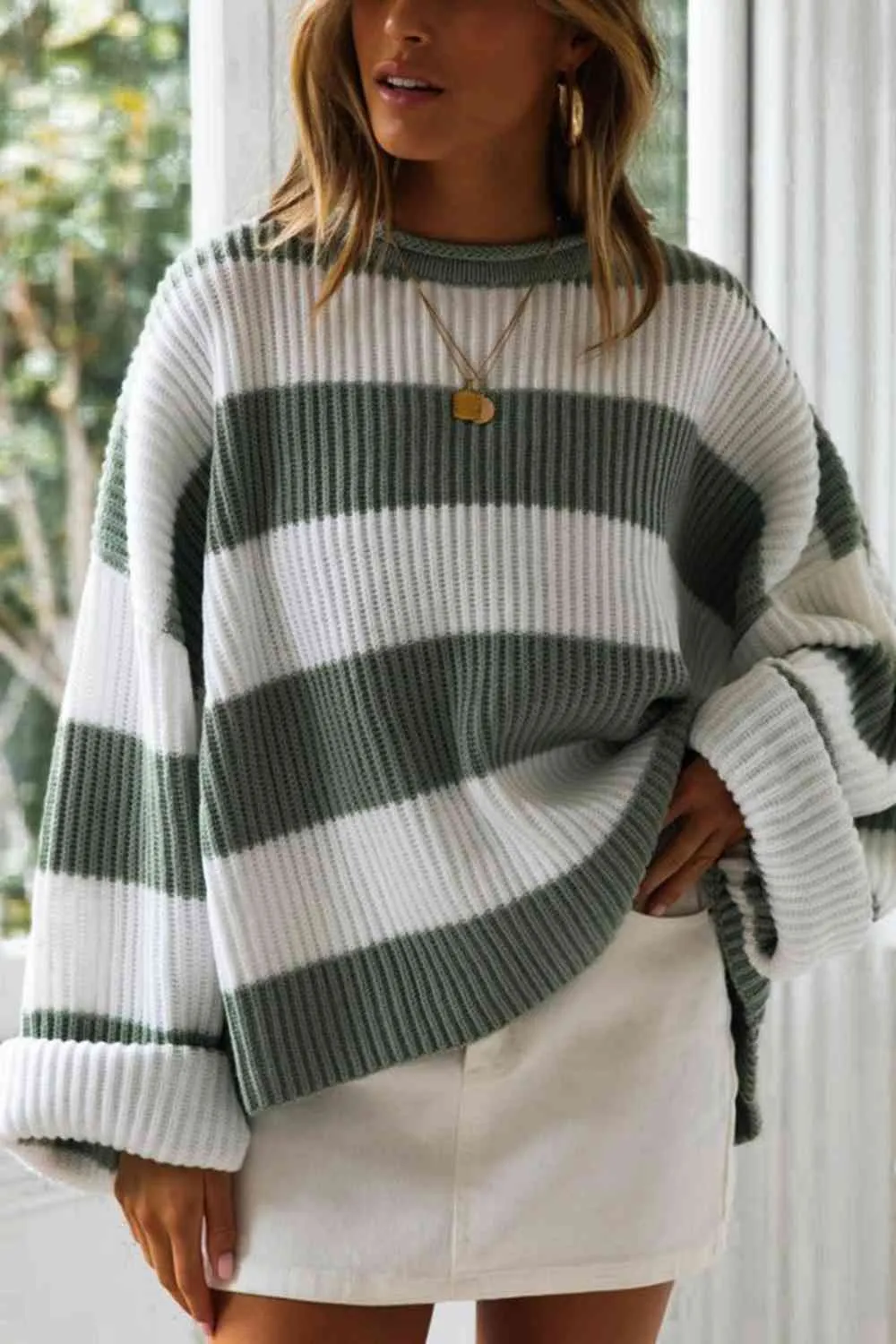 Striped Round Neck Long Sleeve Sweater sold by Charming Charlie