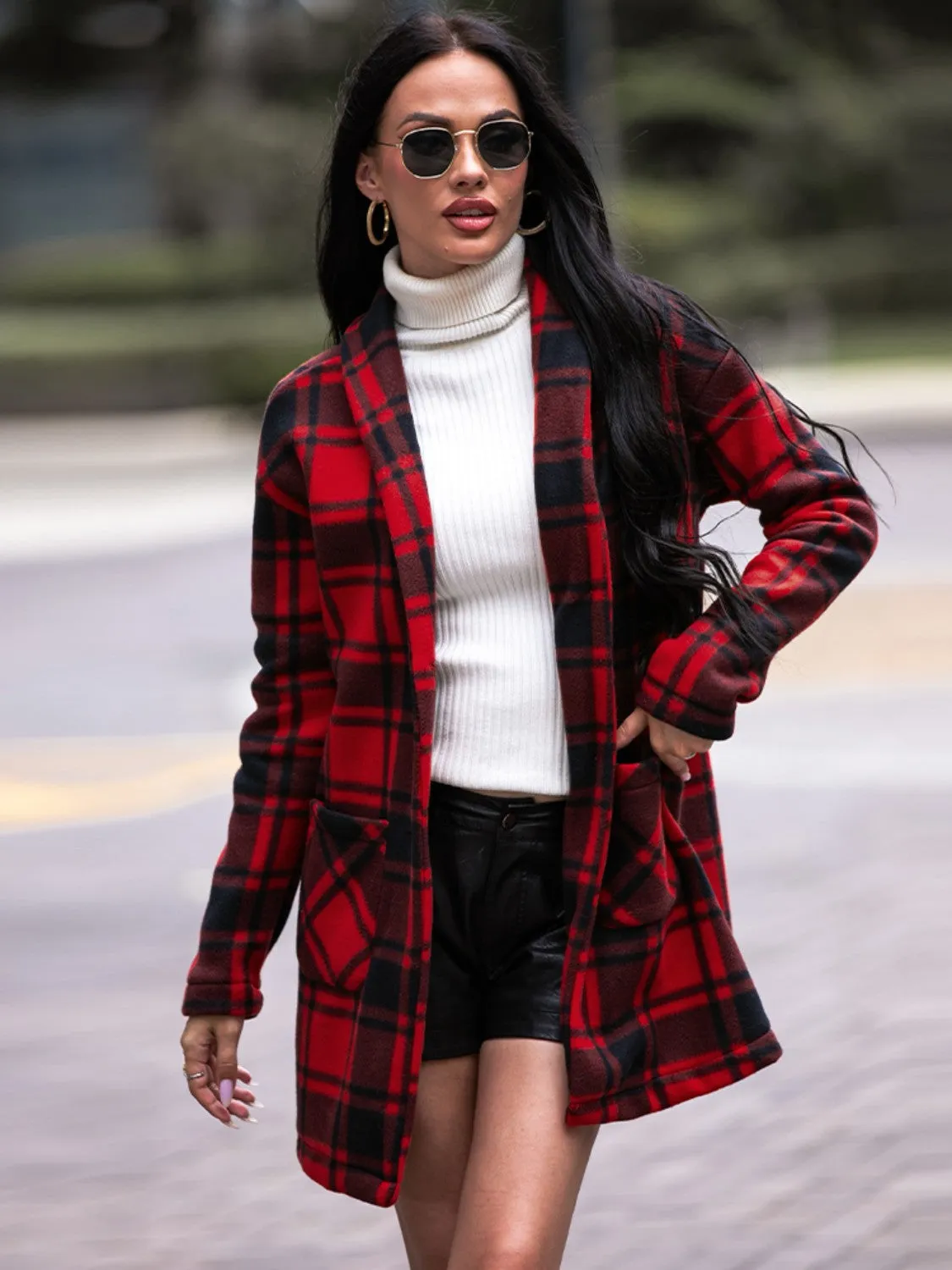 Plaid Shawl Collar Coat with Pockets sold by Charming Charlie product image thumbnail 5