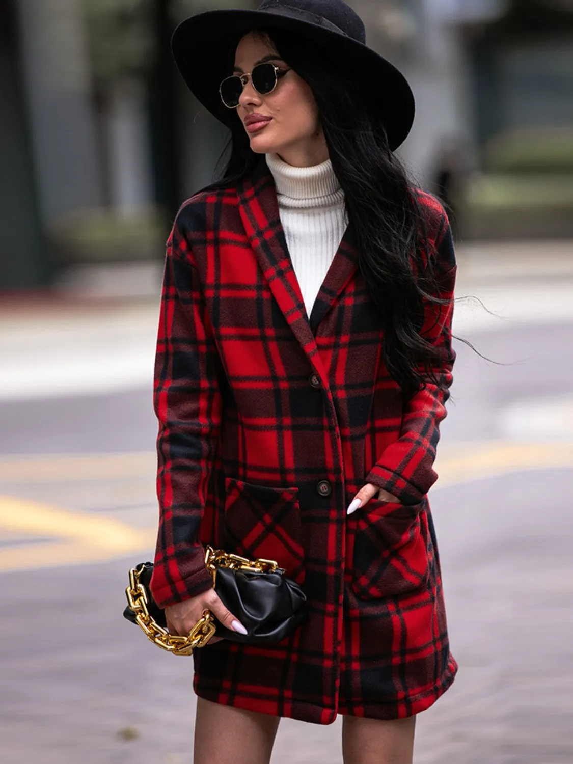 Plaid Shawl Collar Coat with Pockets sold by Charming Charlie product image thumbnail 3