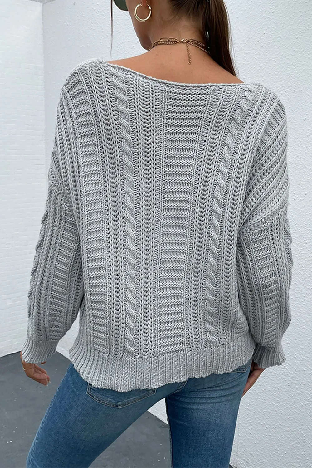V-Neck Cable-Knit Long Sleeve Sweater sold by Charming Charlie product image thumbnail 2