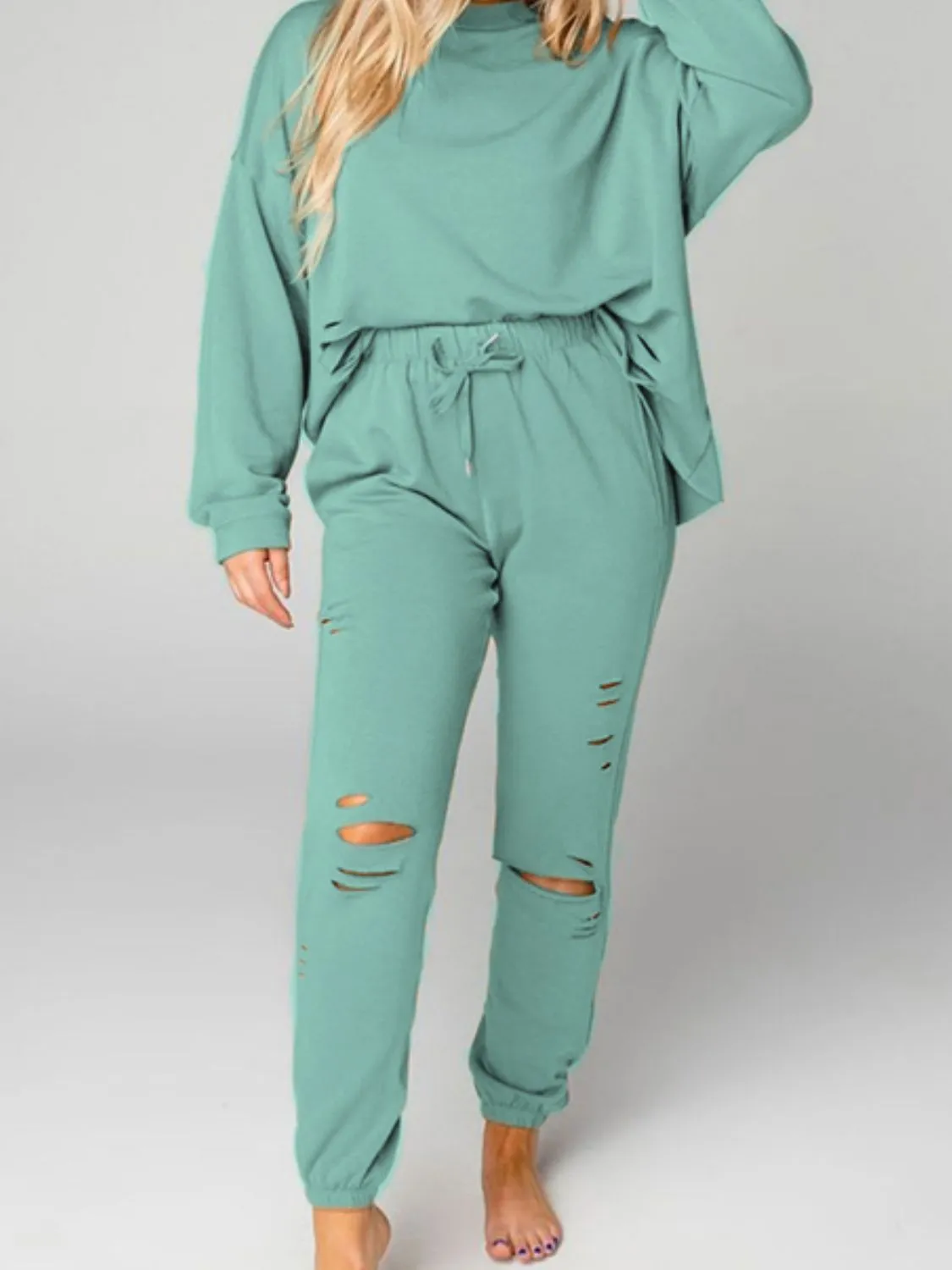 Distressed Sweatshirt and Joggers Set sold by Charming Charlie product image thumbnail 5
