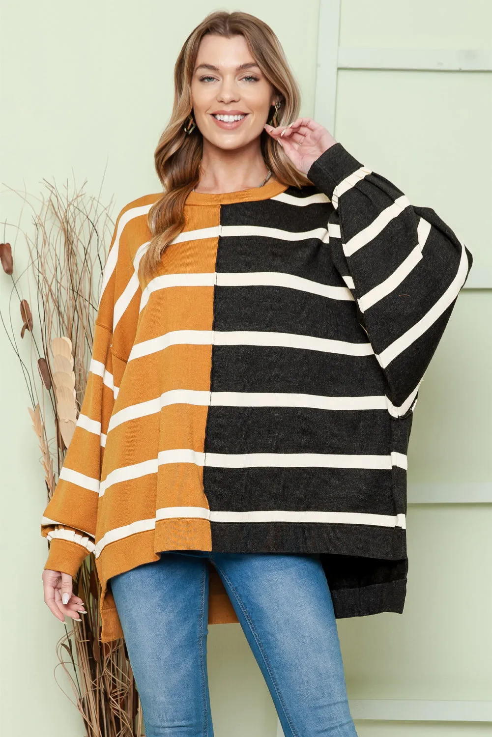 Striped Dropped Shoulder Round Neck Blouse sold by Charming Charlie product image thumbnail 4