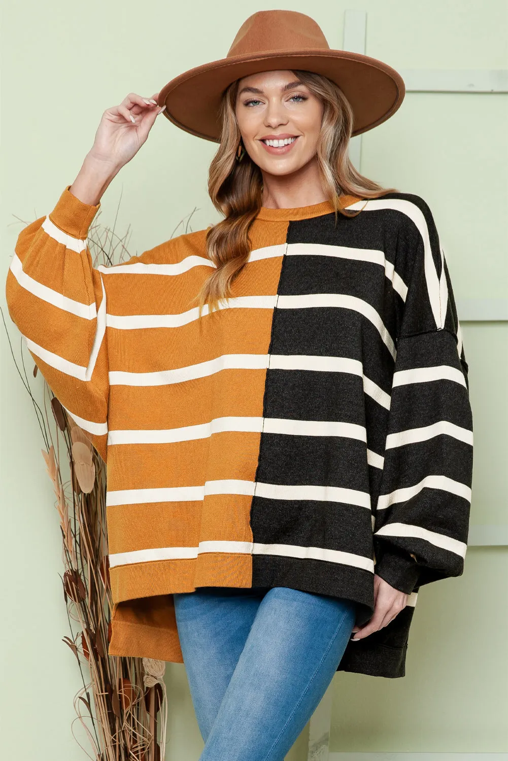 Striped Dropped Shoulder Round Neck Blouse sold by Charming Charlie