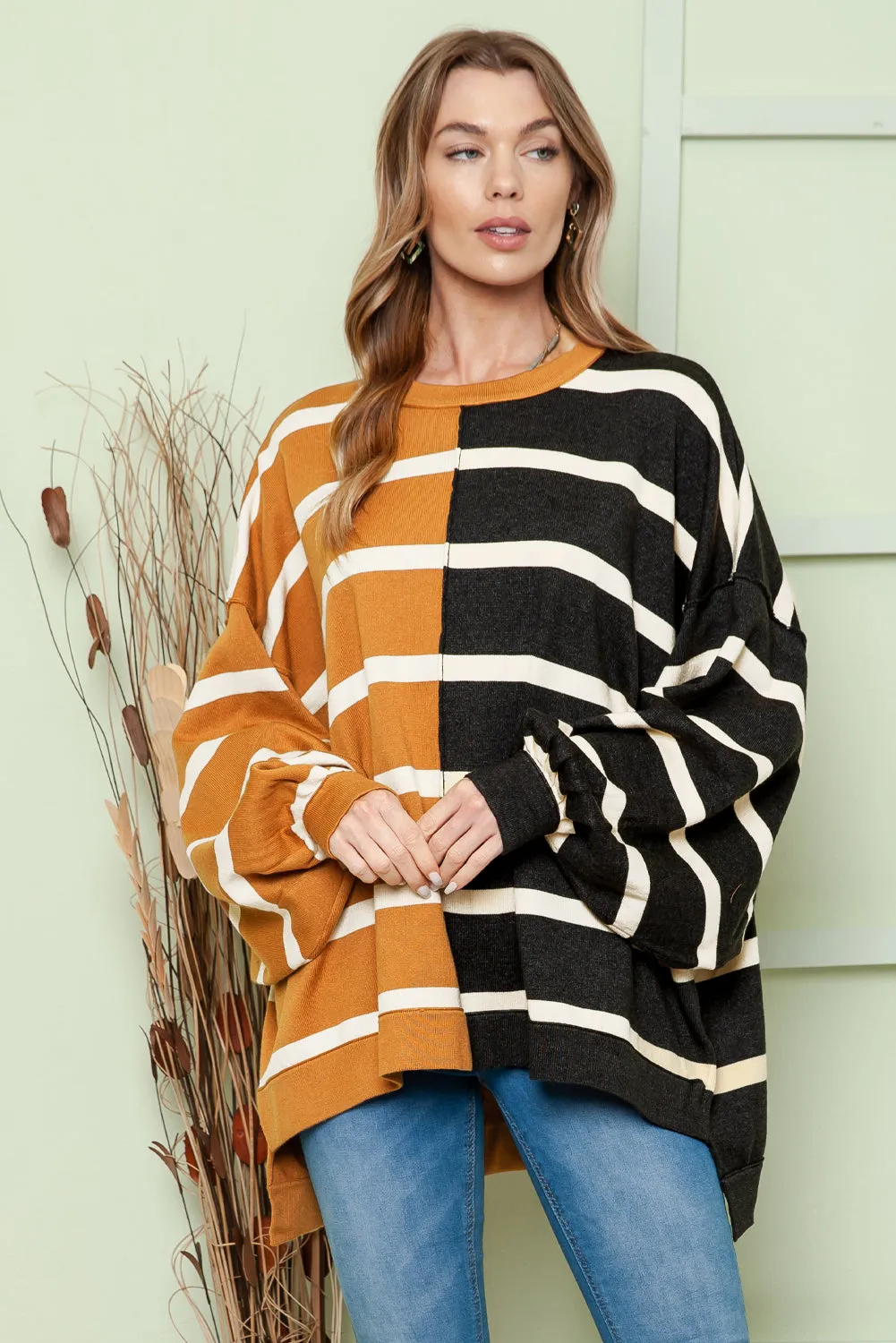 Striped Dropped Shoulder Round Neck Blouse sold by Charming Charlie product image thumbnail 5