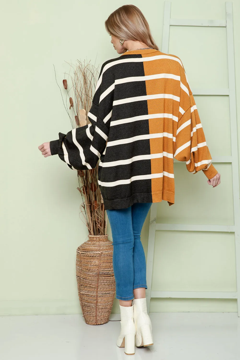 Striped Dropped Shoulder Round Neck Blouse sold by Charming Charlie product image thumbnail 2