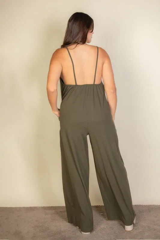 Plus Spaghetti strap solid wide jumpsuit sold by Charming Charlie product image thumbnail 3