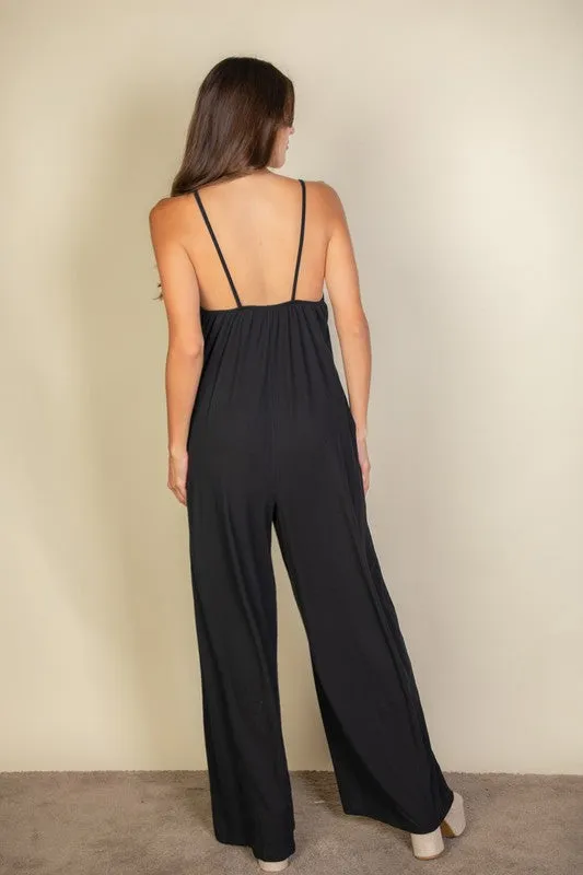 Spaghetti strap solid wide jumpsuit sold by Charming Charlie product image thumbnail 2