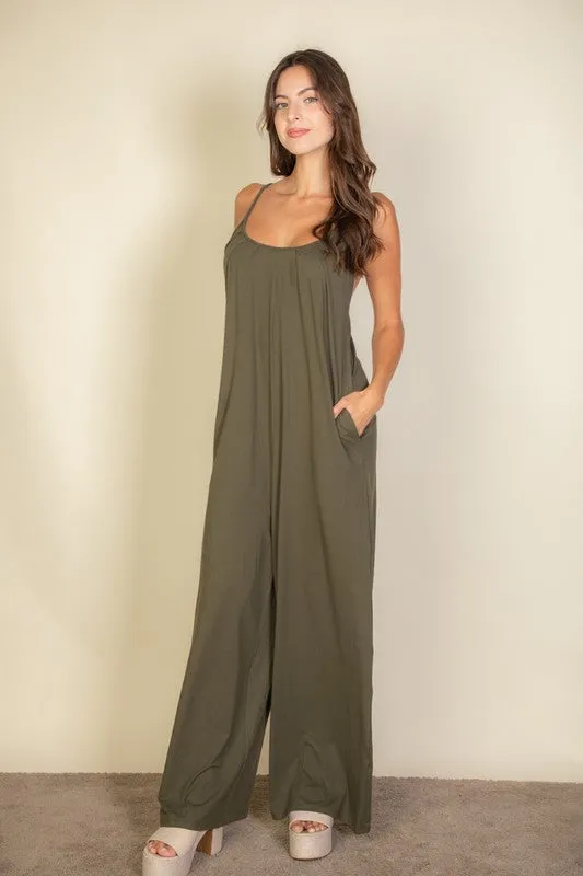 Spaghetti strap solid wide jumpsuit sold by Charming Charlie product image thumbnail 5