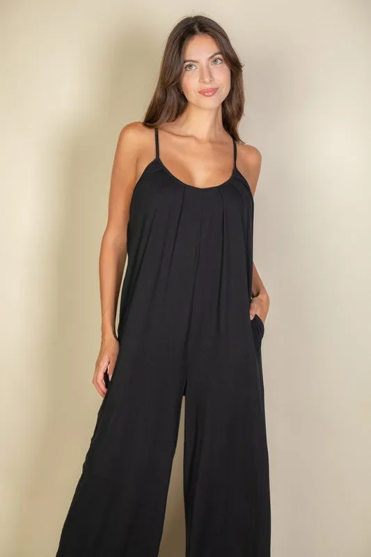 Spaghetti strap solid wide jumpsuit sold by Charming Charlie product image thumbnail 3
