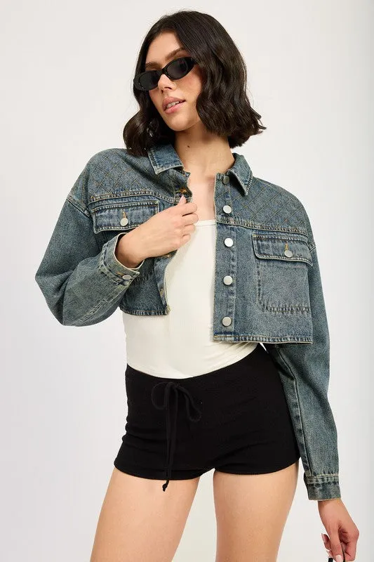 EMBROIDERED DENIM CROP JACKET sold by Charming Charlie product image thumbnail 4