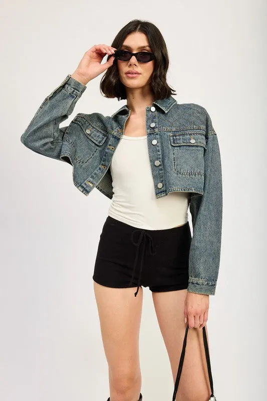 EMBROIDERED DENIM CROP JACKET sold by Charming Charlie