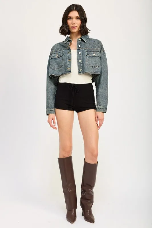 EMBROIDERED DENIM CROP JACKET sold by Charming Charlie product image thumbnail 5