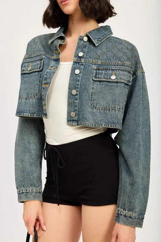 EMBROIDERED DENIM CROP JACKET sold by Charming Charlie product image thumbnail 2