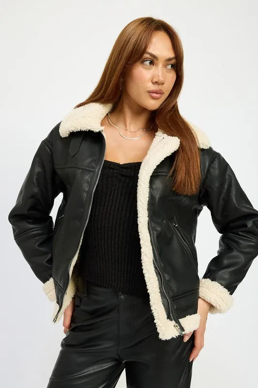 SHEARLING MOTO JACKET sold by Charming Charlie product image thumbnail 3