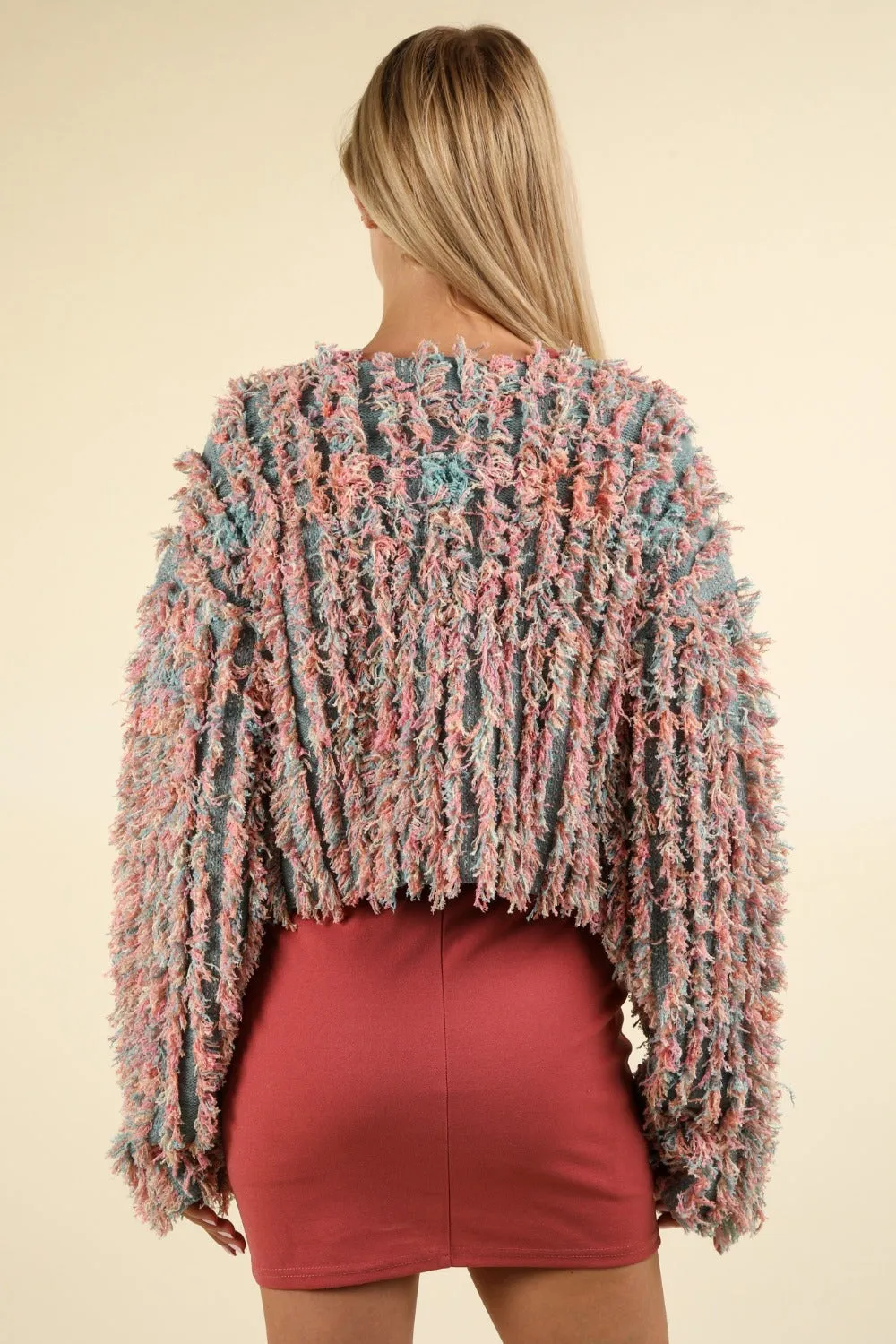 VERY J Shaggy Yarn Knit Zip Up Jacket sold by Charming Charlie product image thumbnail 2