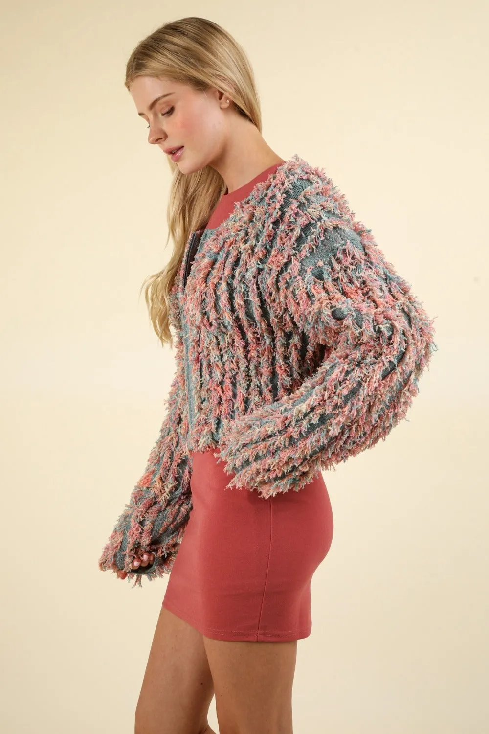 VERY J Shaggy Yarn Knit Zip Up Jacket sold by Charming Charlie product image thumbnail 3