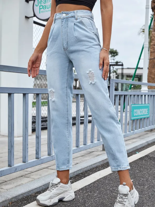 Distressed Straight Jeans with Pockets sold by Charming Charlie