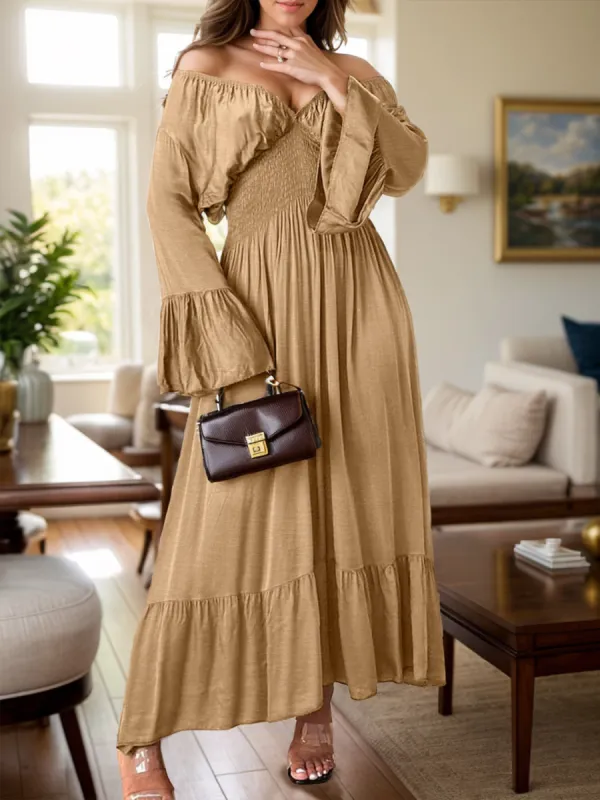 Smocked Flounce Sleeve Maxi Dress sold by Charming Charlie
