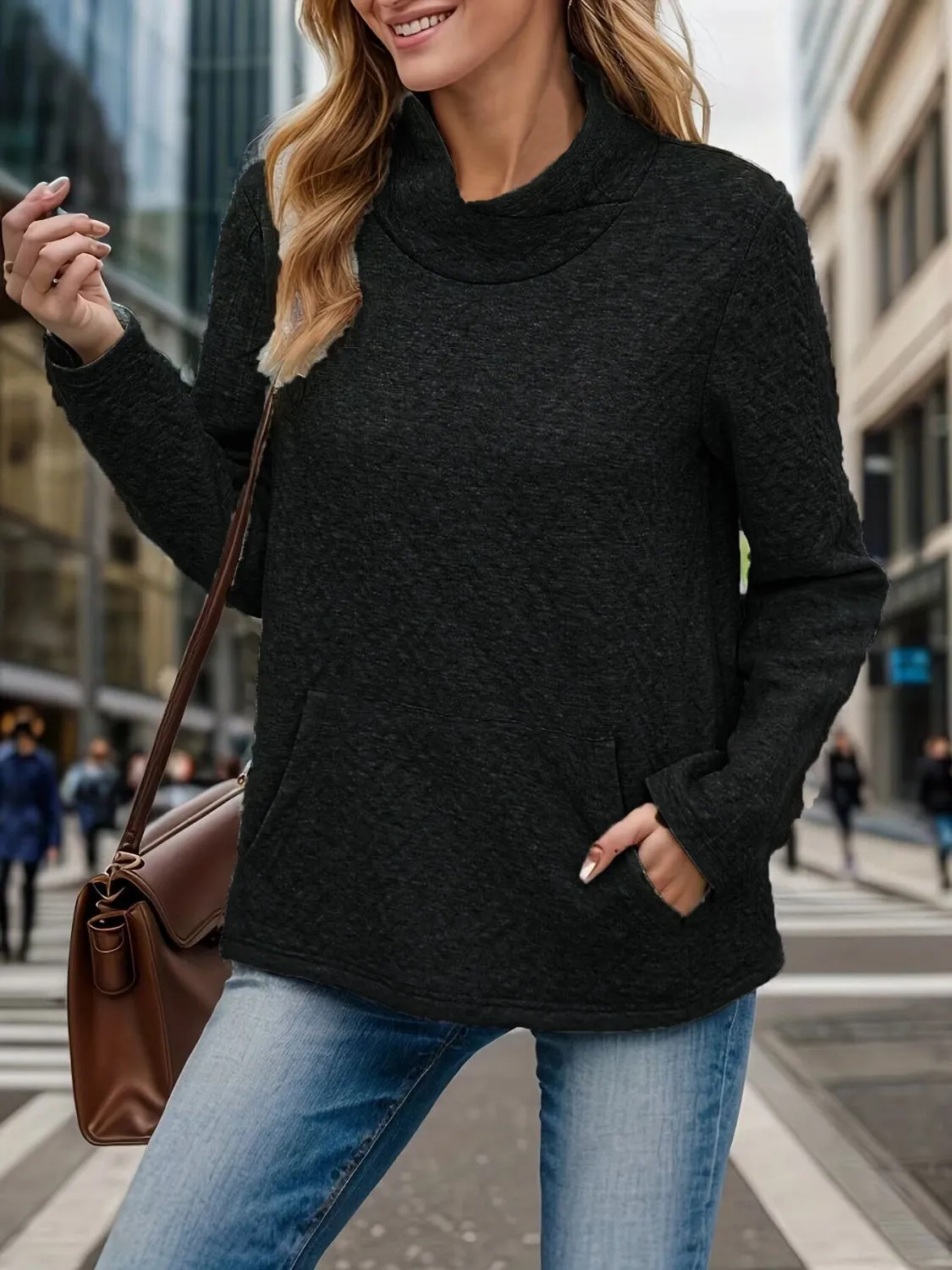 Pocketed Turtleneck Long Sleeve Sweatshirt sold by Charming Charlie product image thumbnail 4