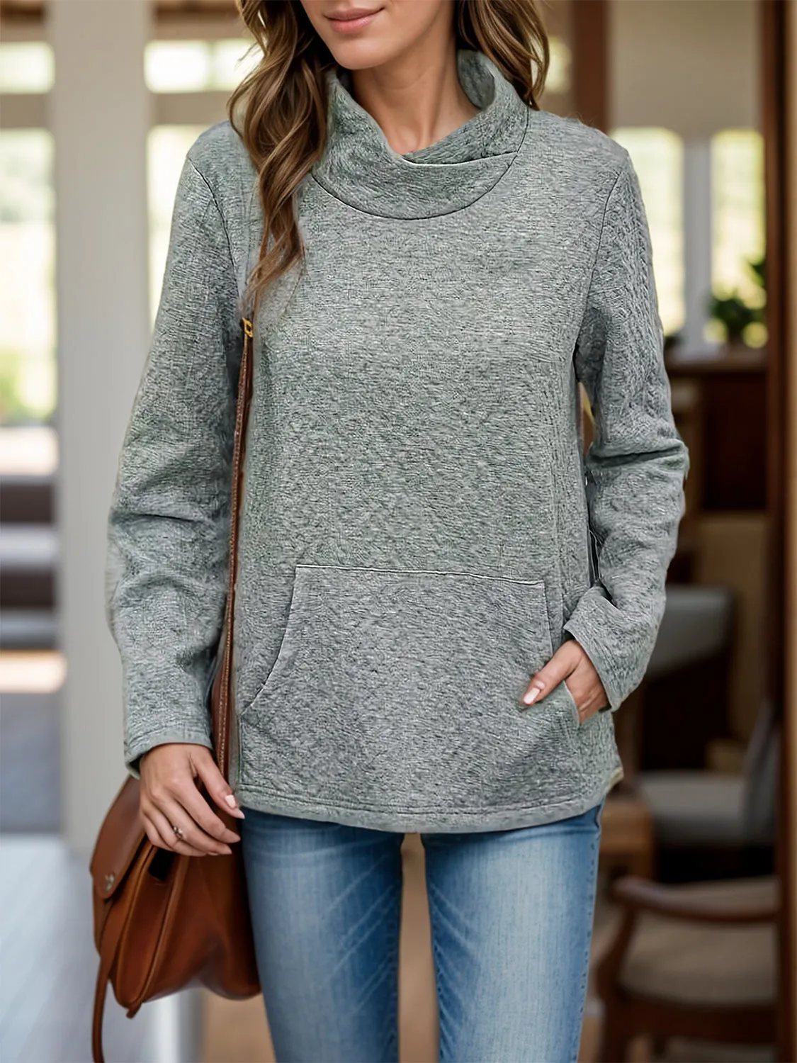 Pocketed Turtleneck Long Sleeve Sweatshirt sold by Charming Charlie