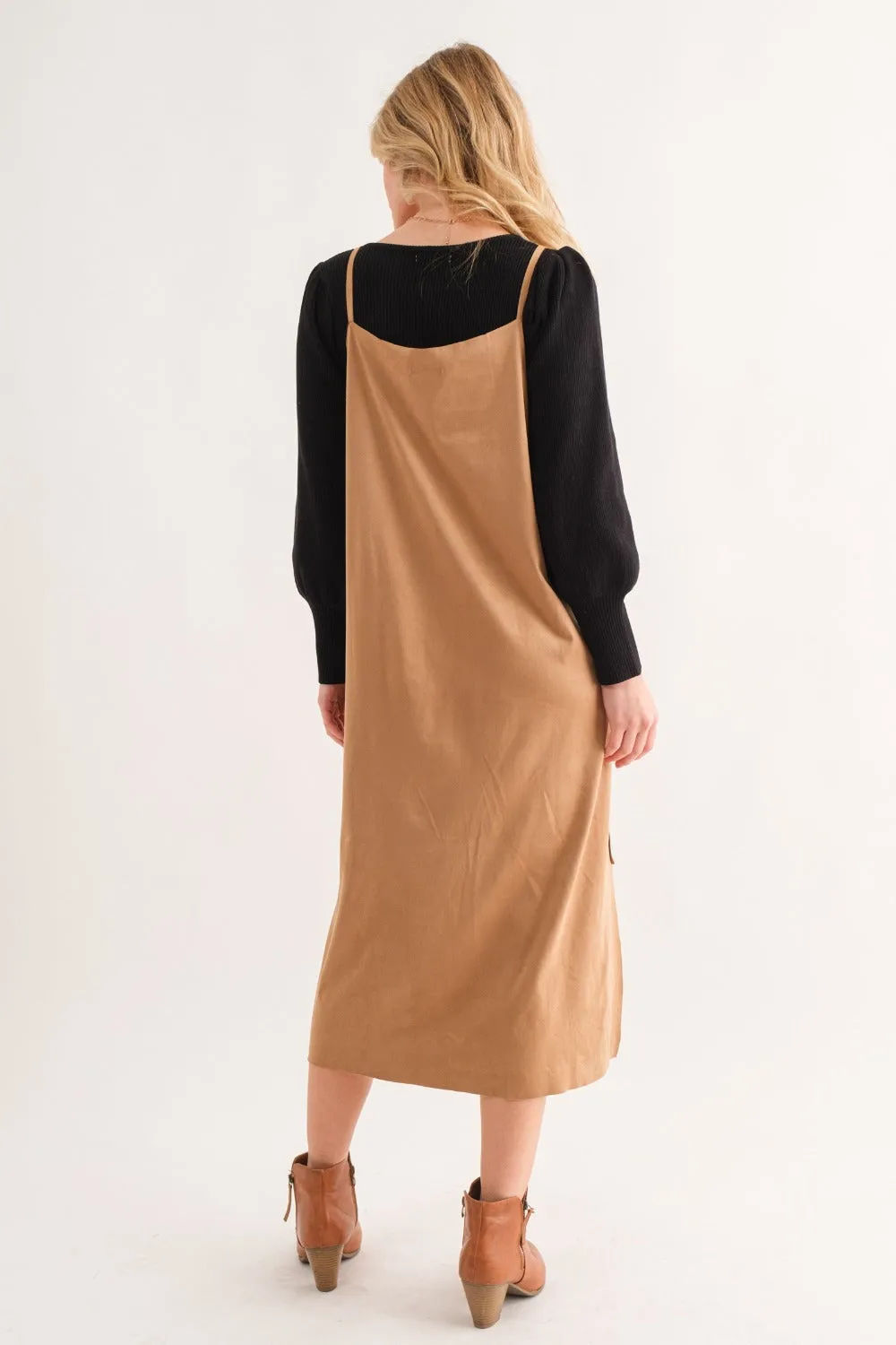 And The Why Faux Suede Cut Edge Slit Cami Midi Dress sold by Charming Charlie product image thumbnail 4