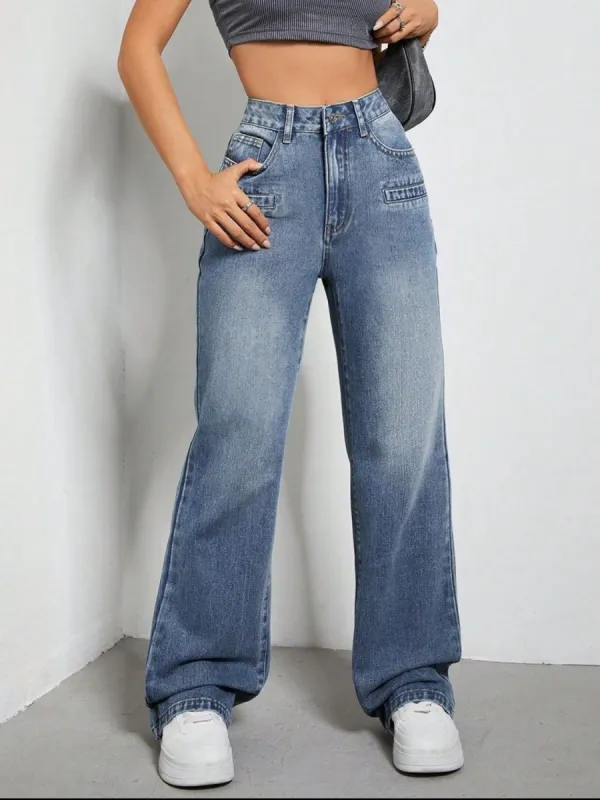High Rise Wide Leg Jeans with Pockets sold by Charming Charlie