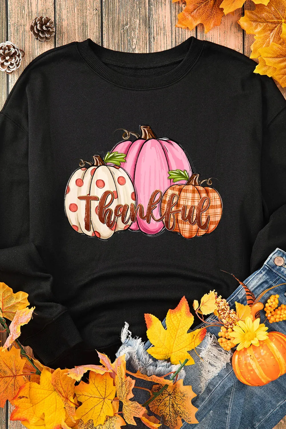 Pumpkin Graphic Round Neck Dropped Shoulder Sweatshirt sold by Charming Charlie product image thumbnail 3