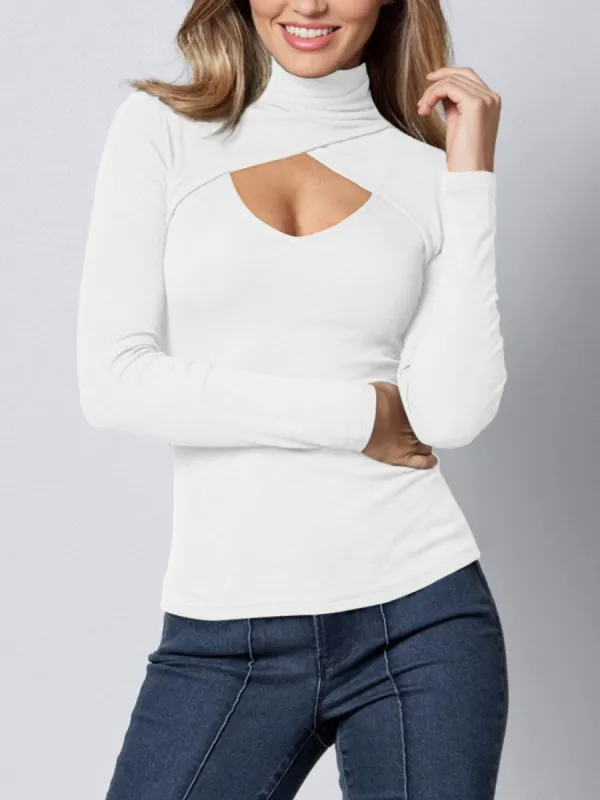 Cutout Turtleneck Long Sleeve T-Shirt sold by Charming Charlie