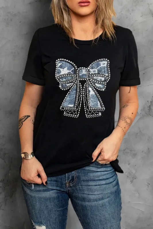 Bow Round Neck Short Sleeve T-Shirt sold by Charming Charlie