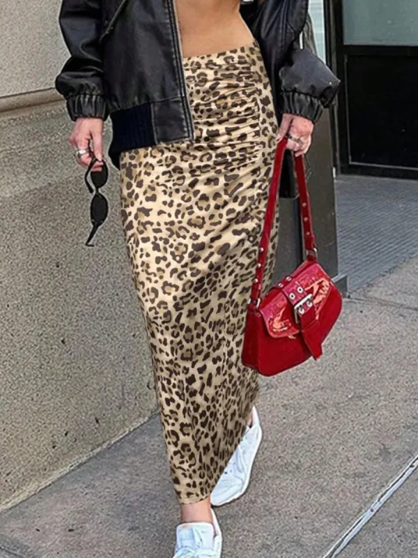 Honey Slit Leopard Midi Skirt sold by Charming Charlie