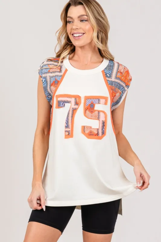 SAGE + FIG Patch Print Side Slit Sleeveless Top sold by Charming Charlie