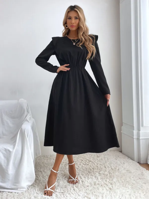 Ruched Ruffled Round Neck Long Sleeve Dress sold by Charming Charlie