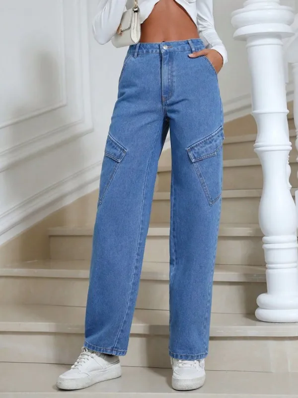 High Waist Straight Leg Jeans with Pockets sold by Charming Charlie