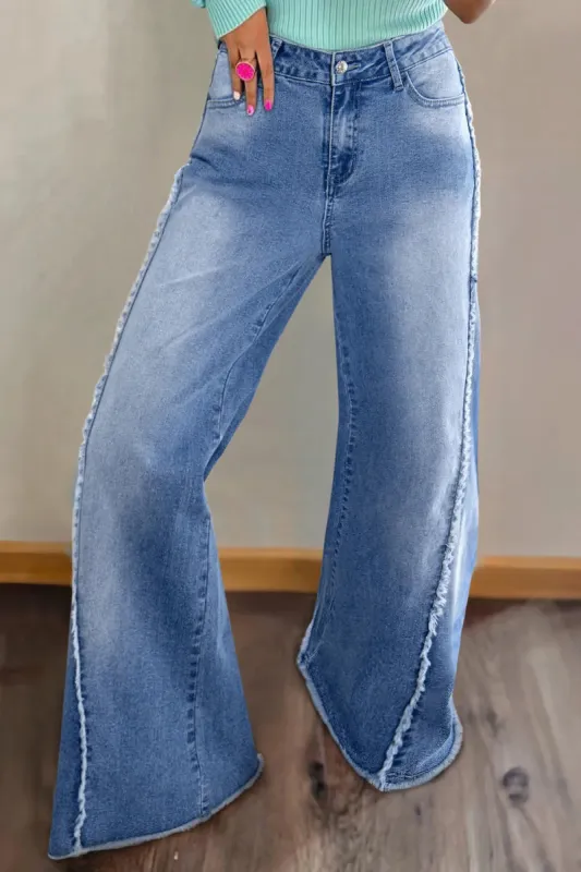 Raw Hem Wide Leg Jeans with Pockets made by Charming Charlie