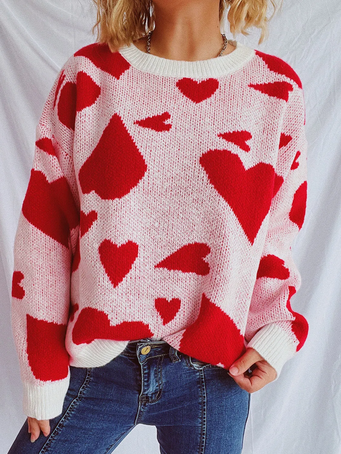 Heart Round Neck Long Sleeve Sweater sold by Charming Charlie