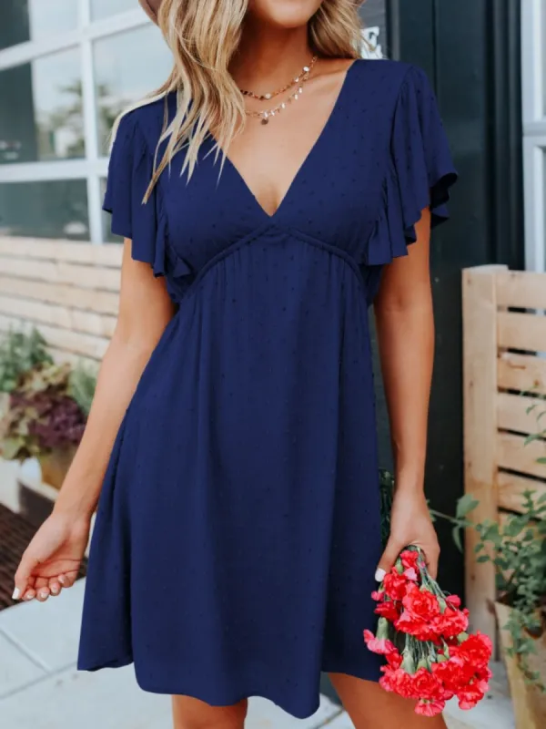 Swiss Dot V-Neck Short Sleeve Dress sold by Charming Charlie